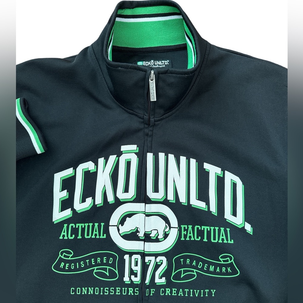Ecko Unltd Y2K Grunge Streetwear Black & Green‎ Men’s Full Zip Jacket Large Logo
